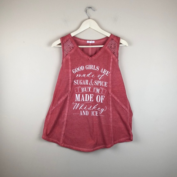 Tops - Graphic whiskey women’s sleeveless tee pink lace